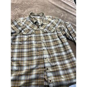 LL Bean Mens 2X Plus Plaid Button‎ Down Shirt Long Sleeve Mustard Navy White